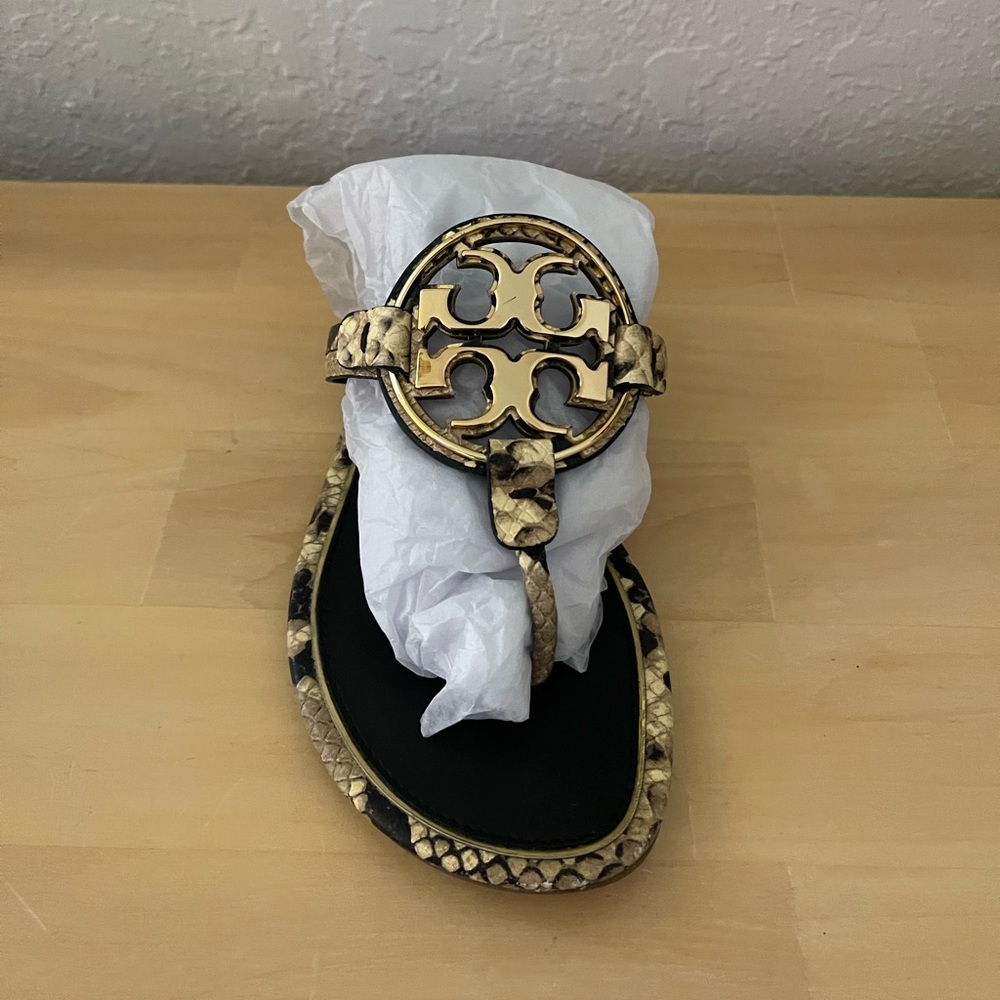 Tory Burch Miller metal snakeskin leather thong sandals 8